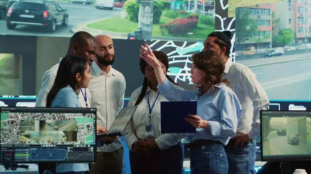 Procurement team reviewing a signed contract alongside live supplier and spend dashboards
